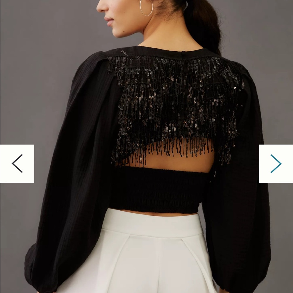 Current Air Black Embellished Puff Sleeve Blouse
